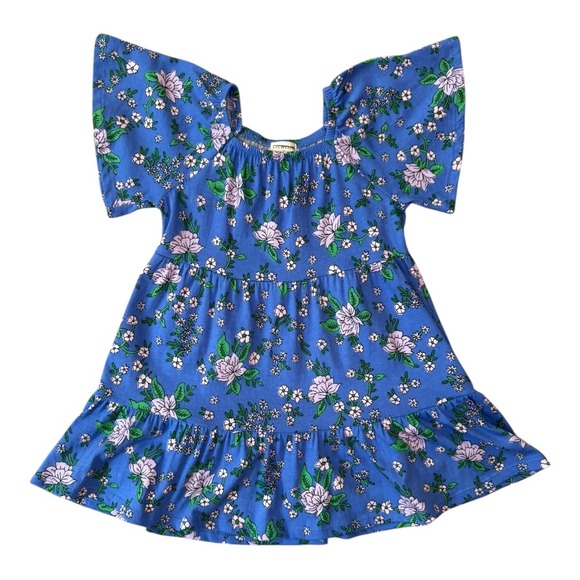Crewcuts Other - Crewcuts Girls Blue Floral Tiered‎ Dress Flutter Sleeve Size 2